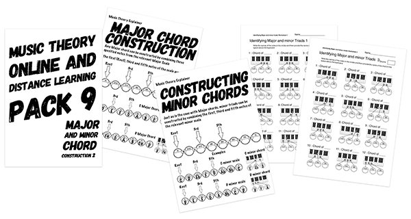 Music Theory Distance Learning Lesson Plans with major and minor chord worksheets